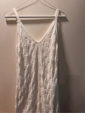 White Crochet Knit V-Neck Dress